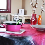 pink and black tie dye table cloth