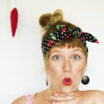 red and black cherry headband, rockabilly style, maple and oak