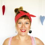 red polka dot headband, maple and oak designs