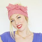 red and white gingham head scarf 2