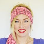 red and white gingham head scarf 3