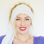 white with tiny navy polka dots head scarf 3