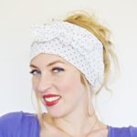 white with tiny navy polka dots head scarf 6