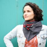 Maple And Oak Triangle Scarf, Black, White, Red stripes