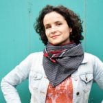 Maple And Oak Triangle Scarf, Black, White, Red stripes 2