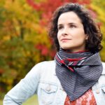 Maple And Oak Triangle Scarf, Black, White, Red stripes 3