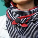 Maple And Oak Triangle Scarf, Black, White, Red stripes 5
