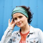 Yoga headband, blue green stripes, Maple And Oak Designs 3