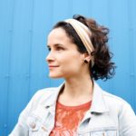 Turban headband, white and mustard yellow stripes, Maple And Oak 2