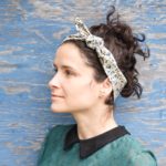 Rockabilly Headband, off white with navy florals 1