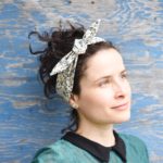 Rockabilly Headband, off white with navy florals 2