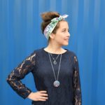 Top knot headband, big purple flowers 1