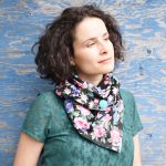 Black with pink + mint vintage florals. Triangle Scarf.