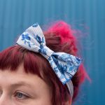 Beau Headband. Bow. Blue and white floral with light grey denim. 3