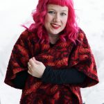 burnt orange, red poncho