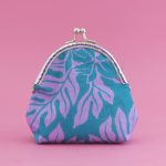 Coin Purse – teal + purple leaves