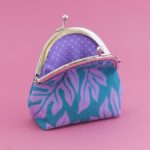 Coin Purse – teal + purple leaves (2)