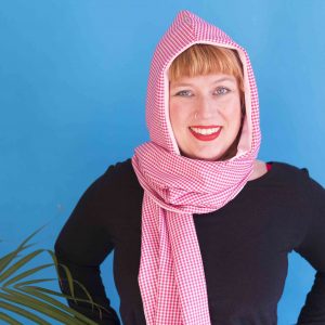 pink gingham hood scarf