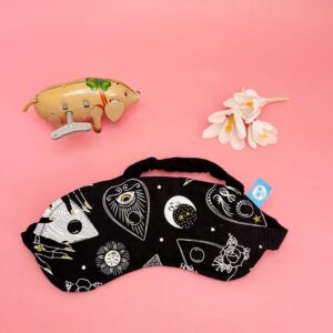 Sleep Mask: Black with white witch ornaments
