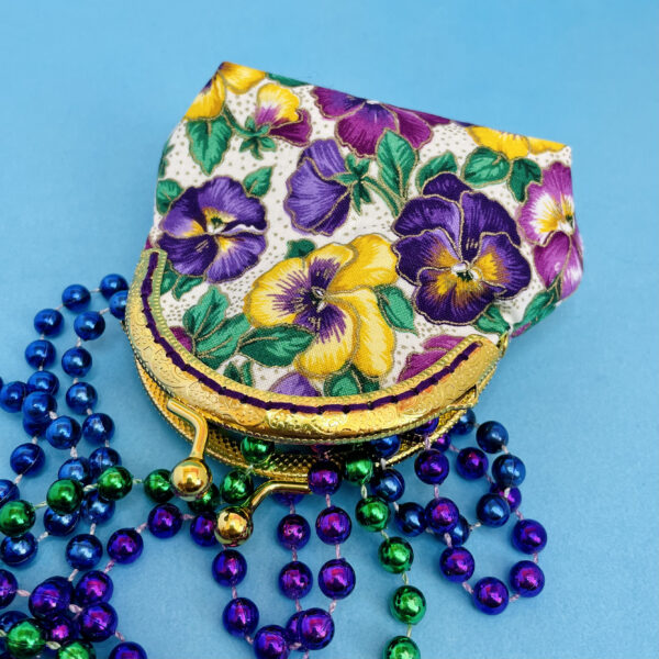 Coin purse from Yellow and purple pansies fabric.