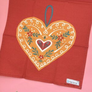 Big red German gingerbread heart - tea towel