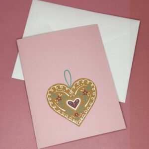Pink gingerbread heart – Christmas Card
