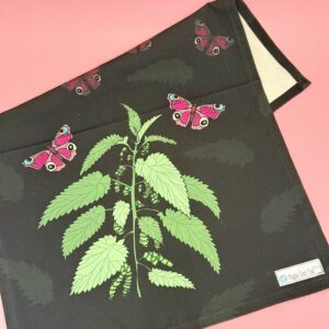 Nettles and pink Butterflies - tea towel